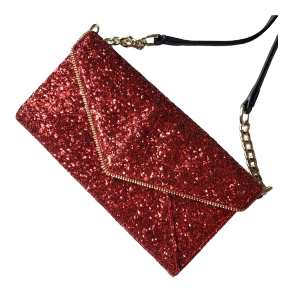 Rebecca minkoff Glitter Cleo Wallet on A chain cherry glitter red